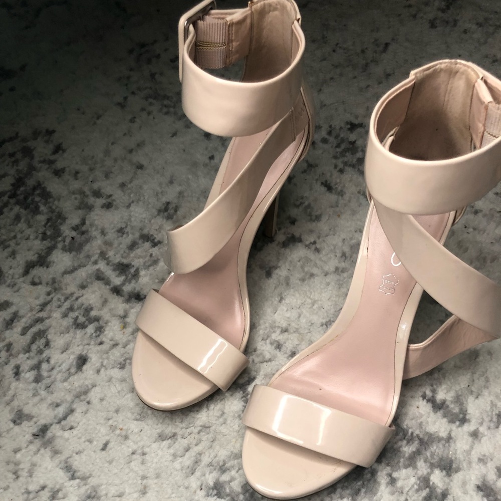 Nude patent leather strappy heels from Aldo